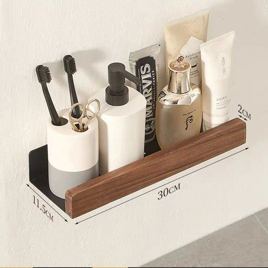 No-Drill Solid Wood Bathroom Shelf