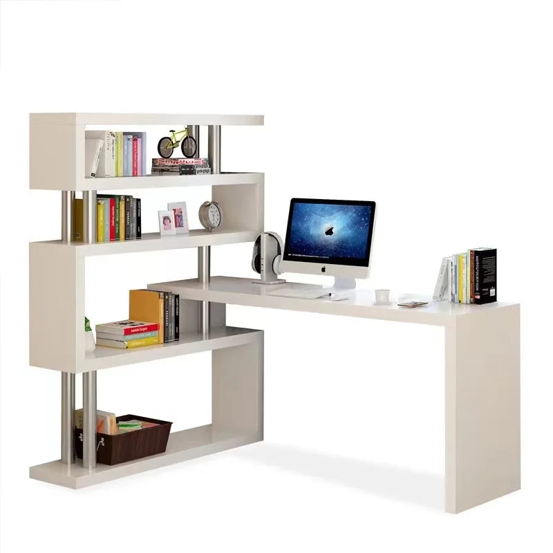 Modern L-Shaped Computer Desk with Bookshelf