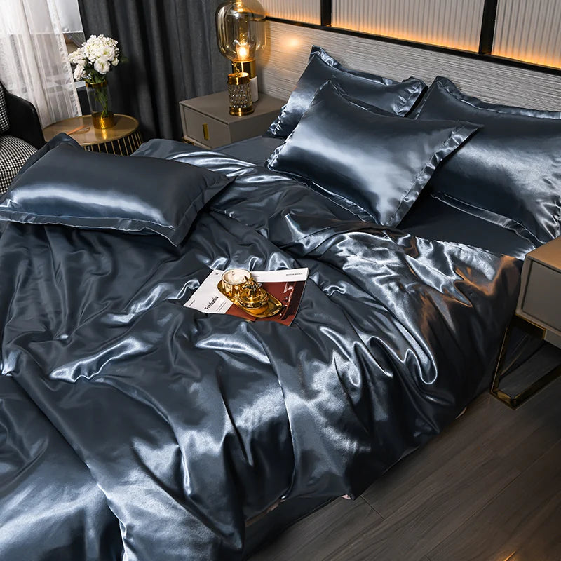 Double-Sided Silky Satin Duvet Cover Set