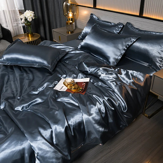 Double-Sided Silky Satin Duvet Cover Set
