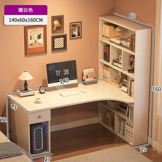 L-Shaped Computer Desk with Bookshelf & Storage