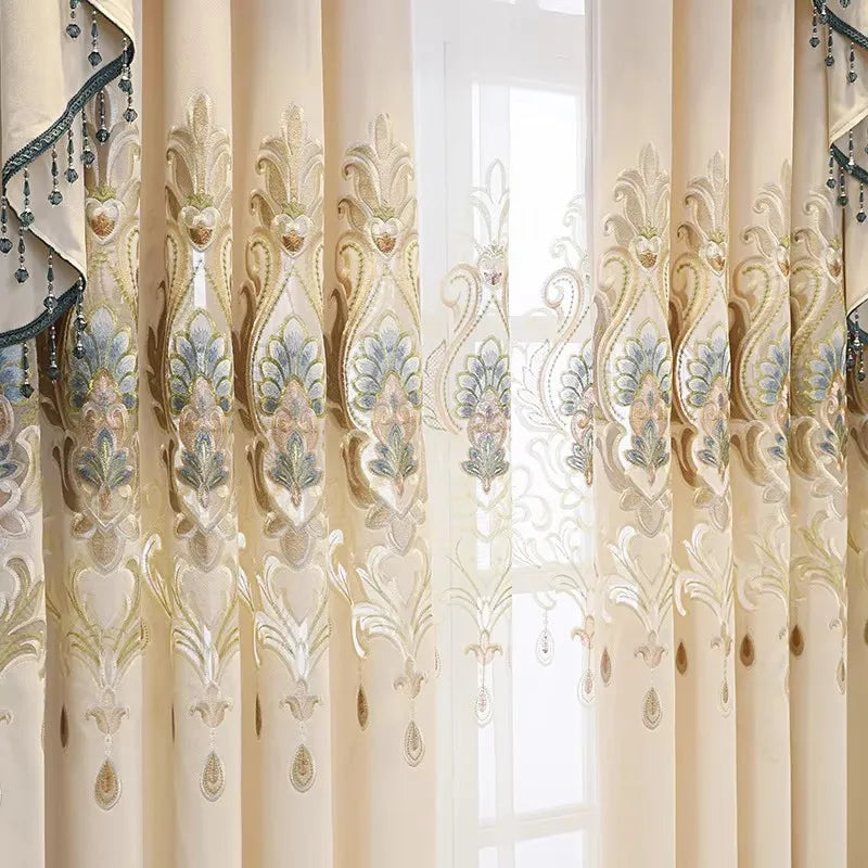 Luxury Embroidered Curtain Set with Sheer Panels
