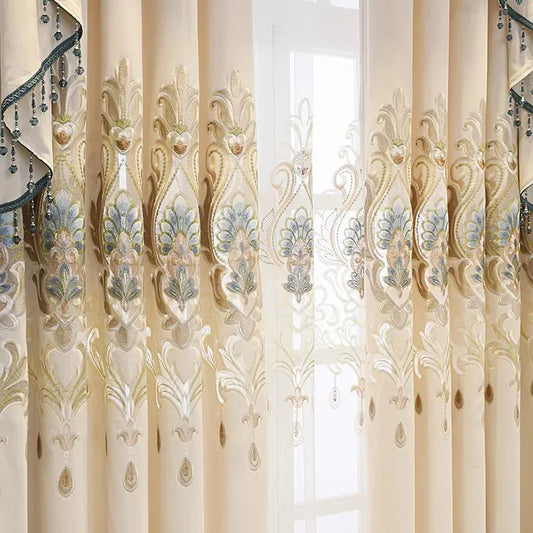 Luxury Embroidered Curtain Set with Sheer Panels