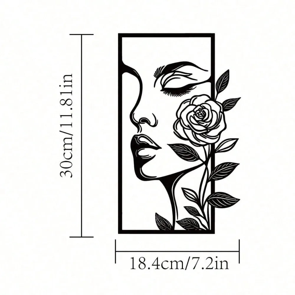 Modern Woman Flower Metal Wall Art Decor