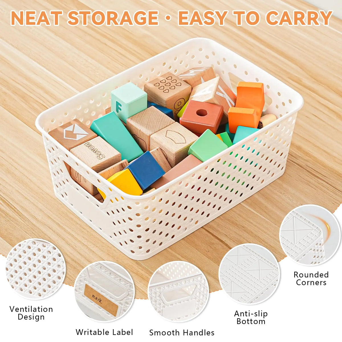 Plastic Storage Basket with Handles