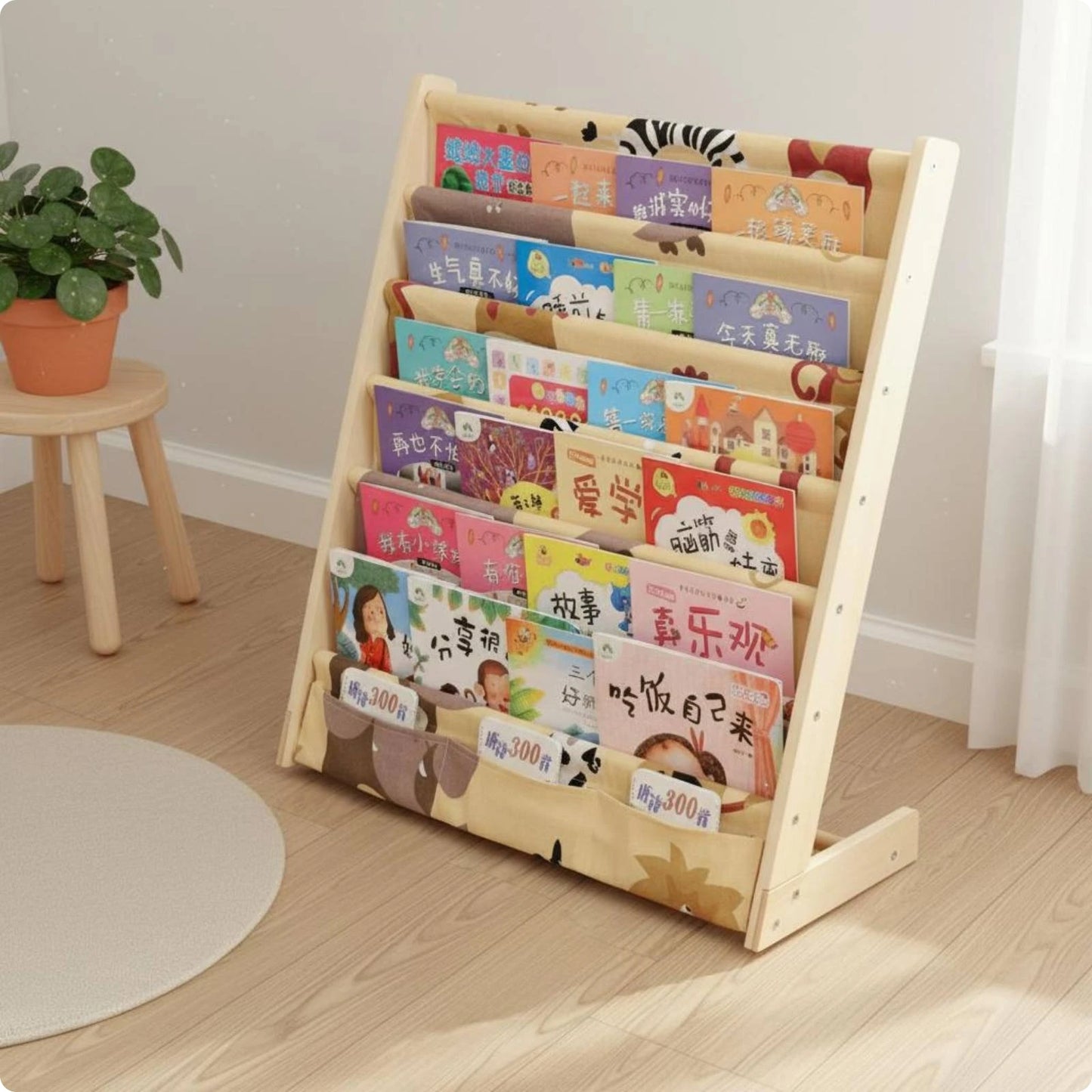 Solid Wood Kids Picture Book Rack
