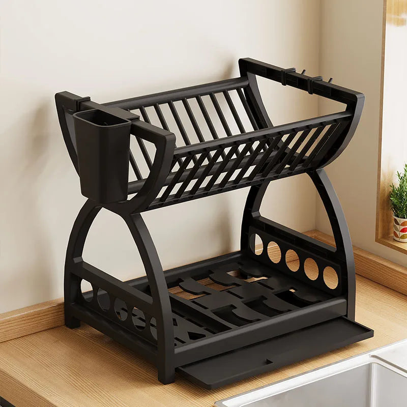 Double-Layer Kitchen Dish & Utensil Storage Rack