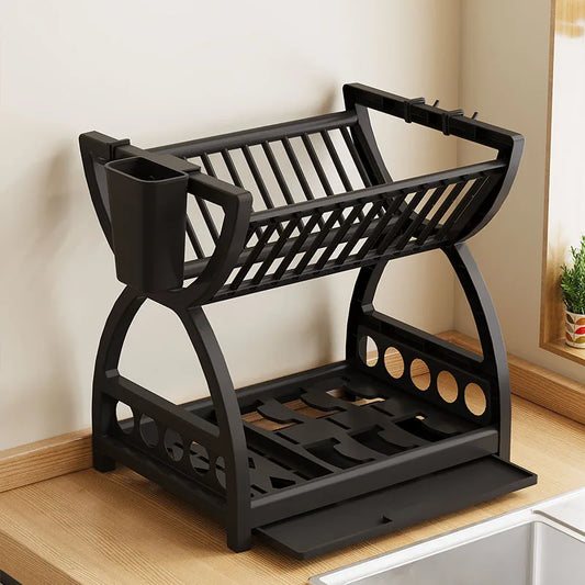 Double-Layer Kitchen Dish & Utensil Storage Rack