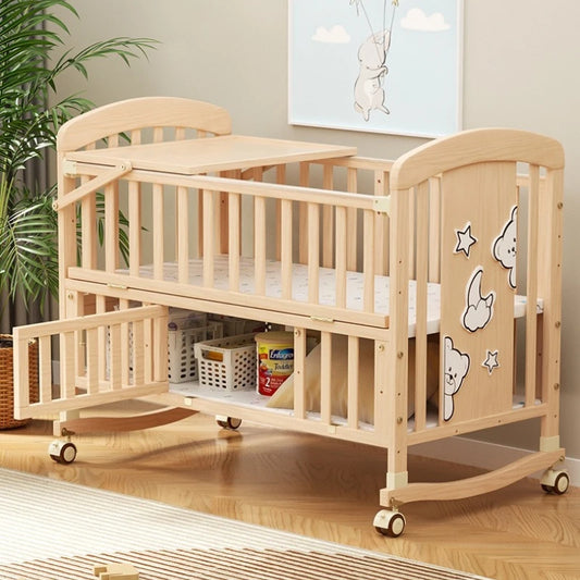 Solid Wood Baby Crib with Rocking Function