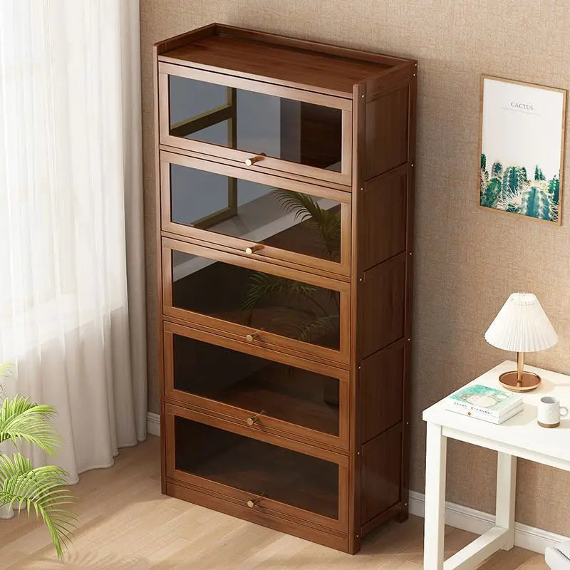 Modern Bamboo Bookcase with Flip Doors
