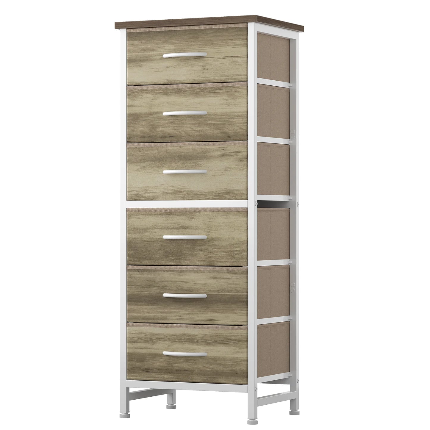 6-Drawer Fabric Dresser with Wood Top