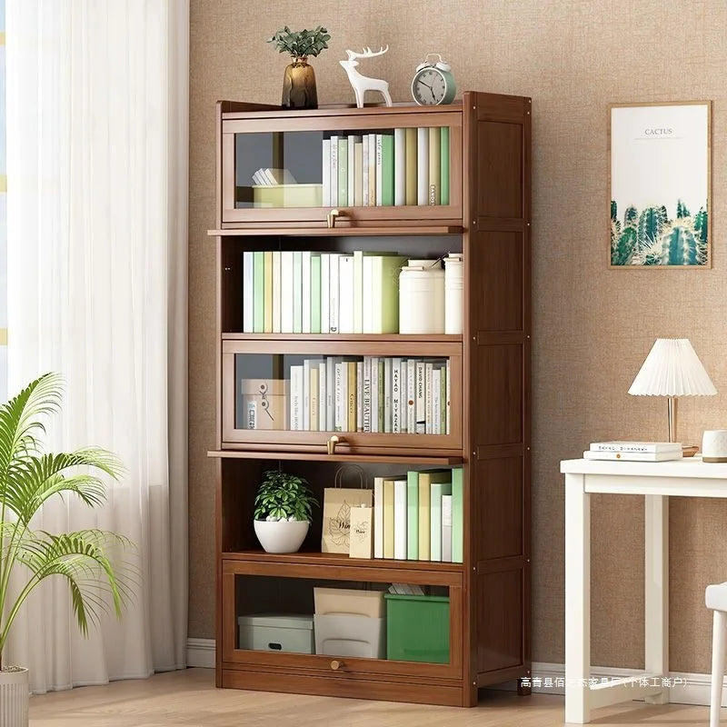 Modern Bamboo Bookcase with Flip Doors