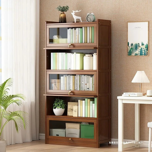 Modern Bamboo Bookcase with Flip Doors