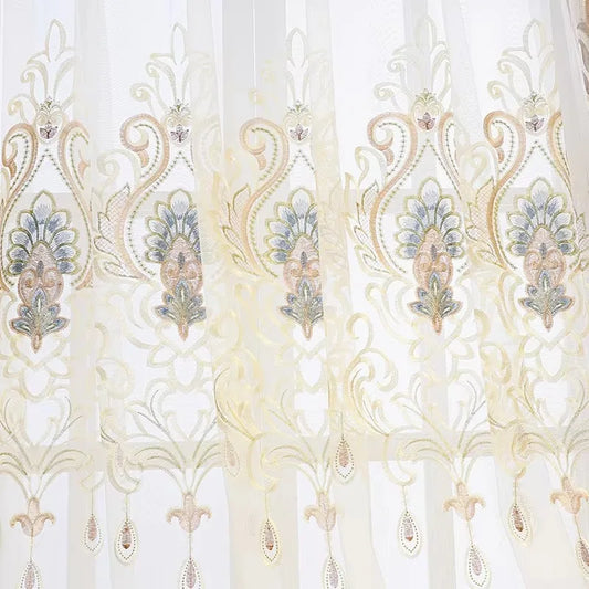 Luxury Embroidered Curtain Set with Sheer Panels