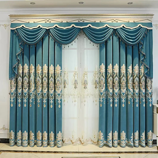 Luxury Embroidered Curtain Set with Sheer Panels