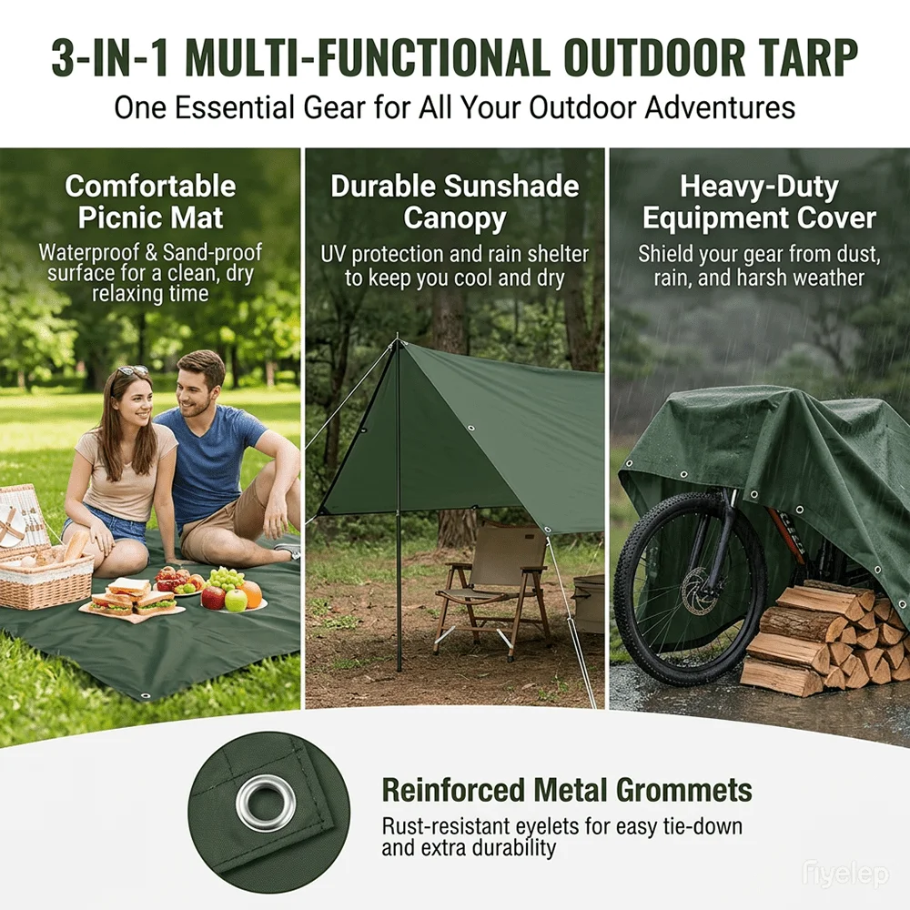 3-in-1 Multi-Use Sunshade Canopy & Picnic Mat