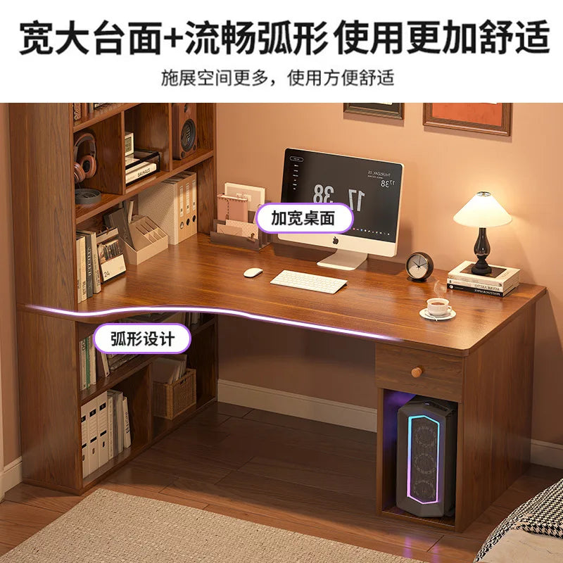 L-Shaped Computer Desk with Bookshelf & Storage