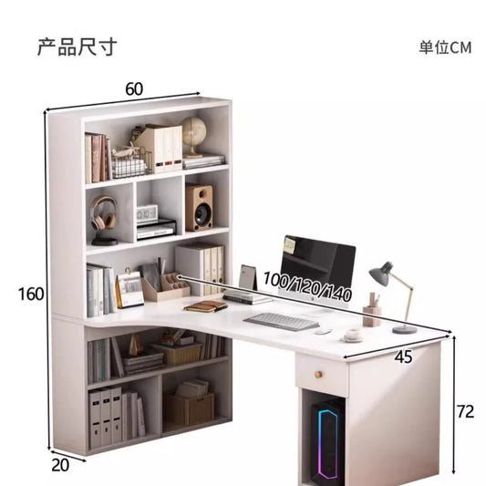 L-Shaped Computer Desk with Bookshelf & Storage