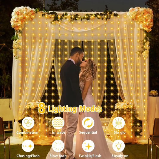 300 LED Solar Curtain Fairy Lights