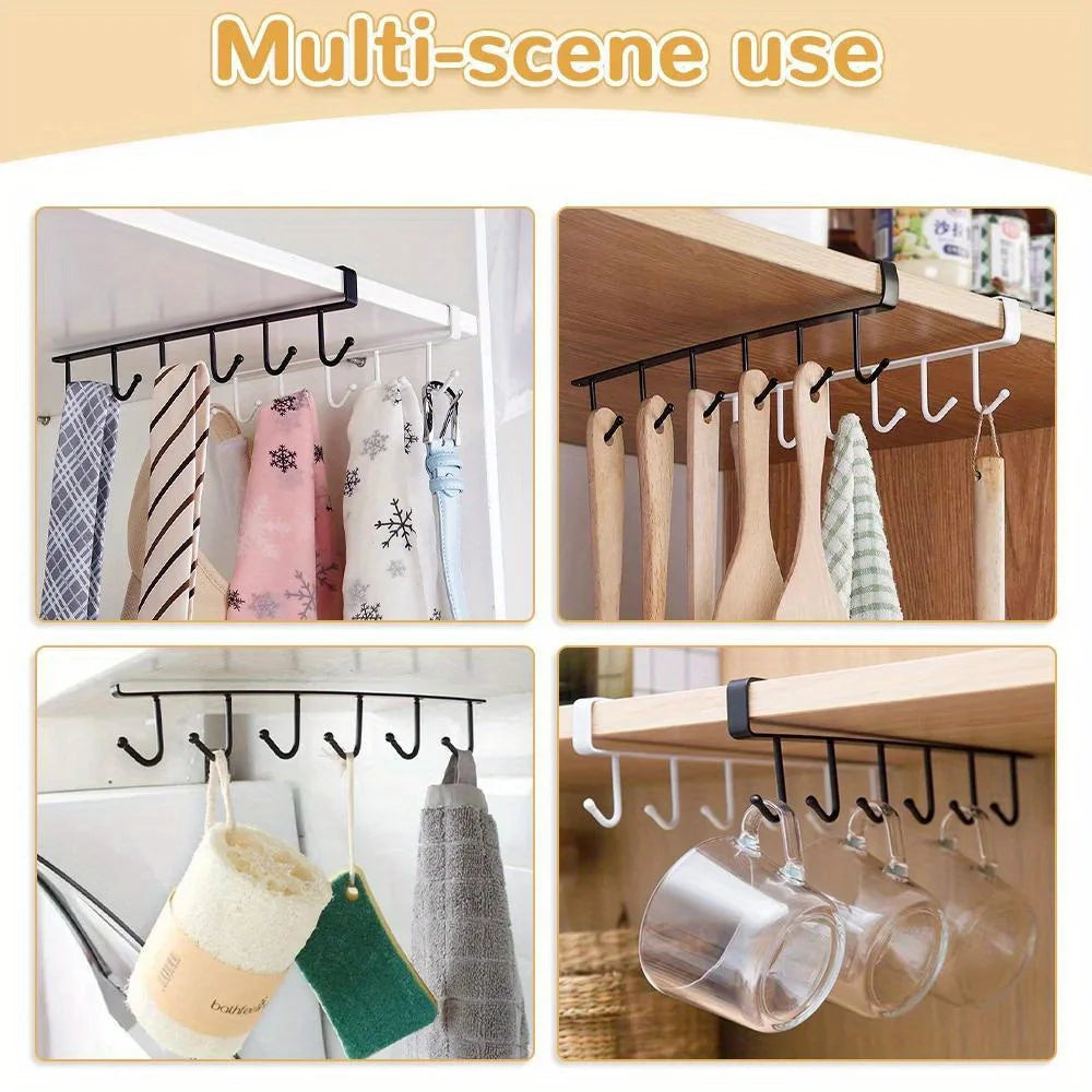 Stainless Steel Under Shelf Mug Holder with 6 Hooks