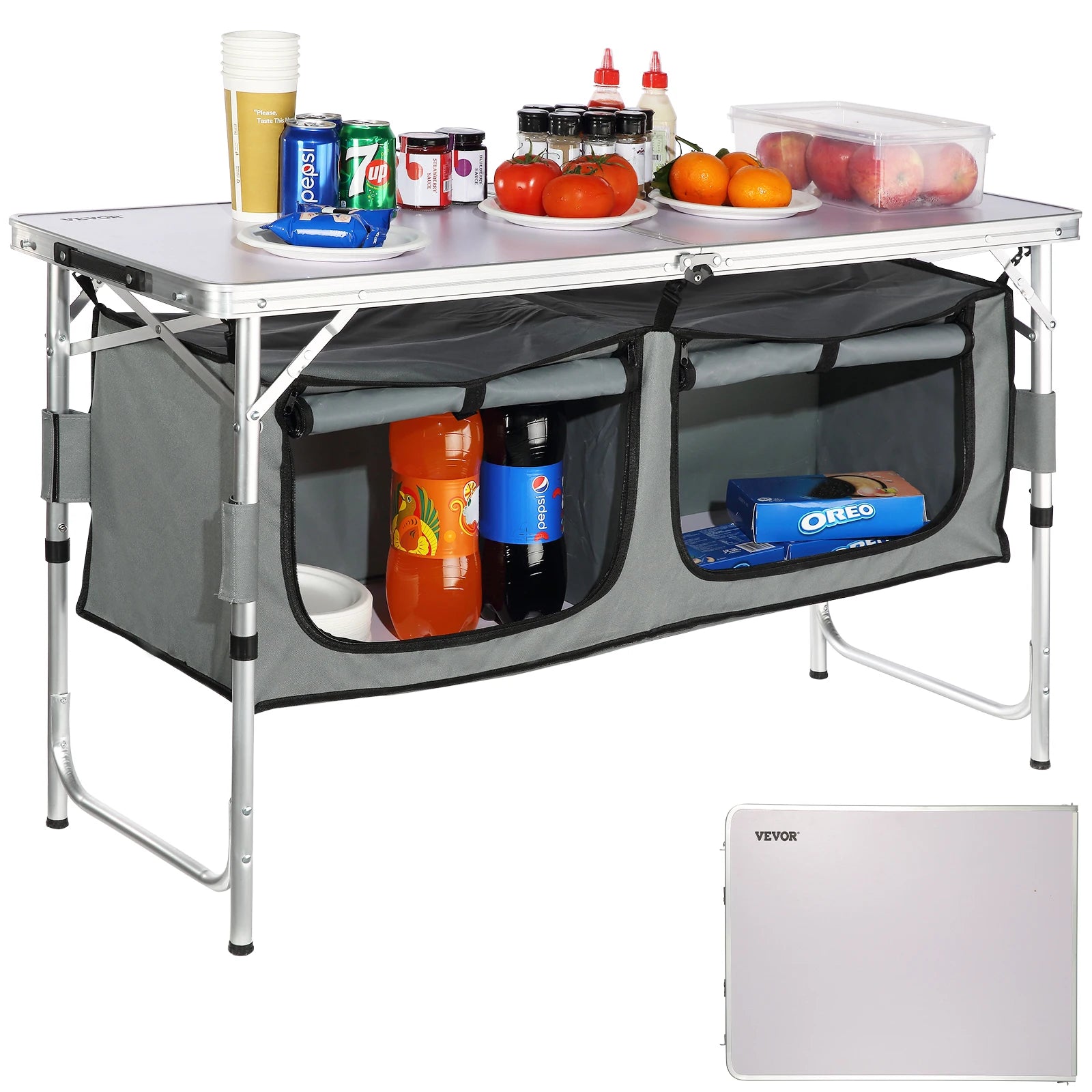 Folding Camping Table with Storage Cupboard