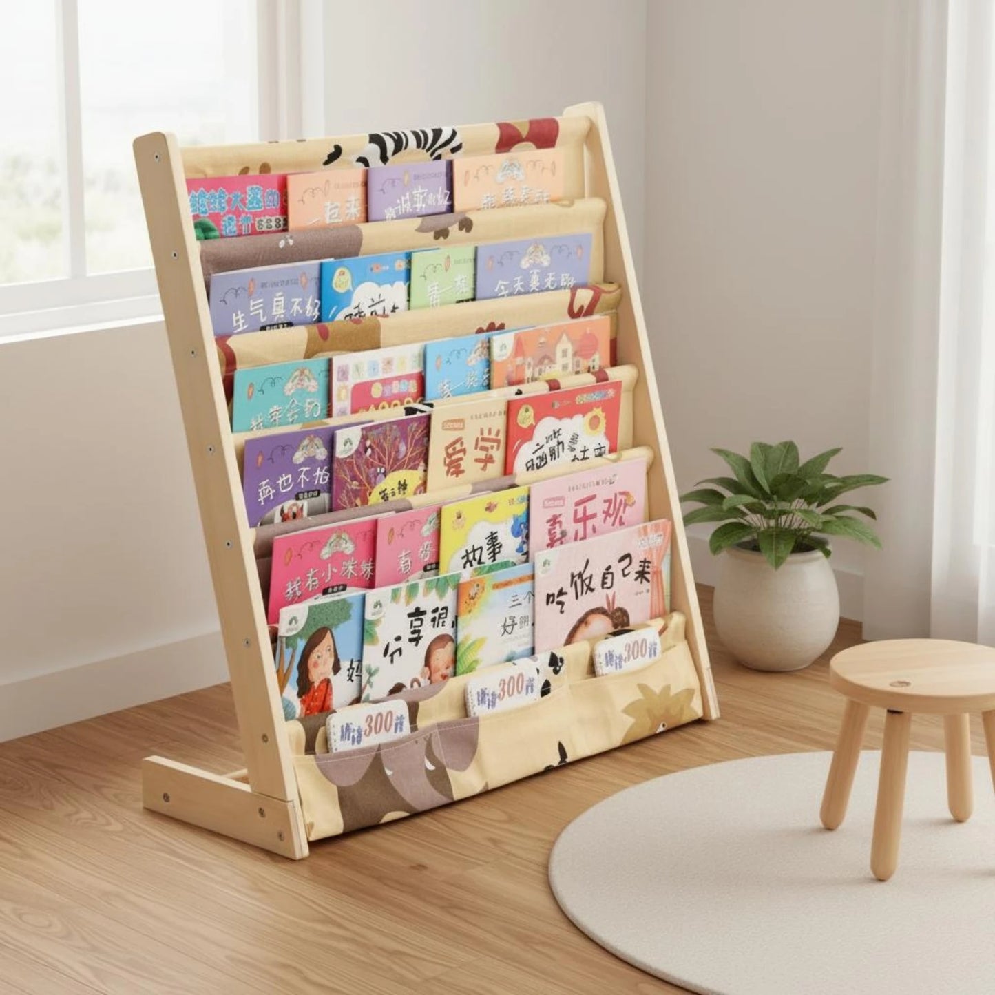 Solid Wood Kids Picture Book Rack