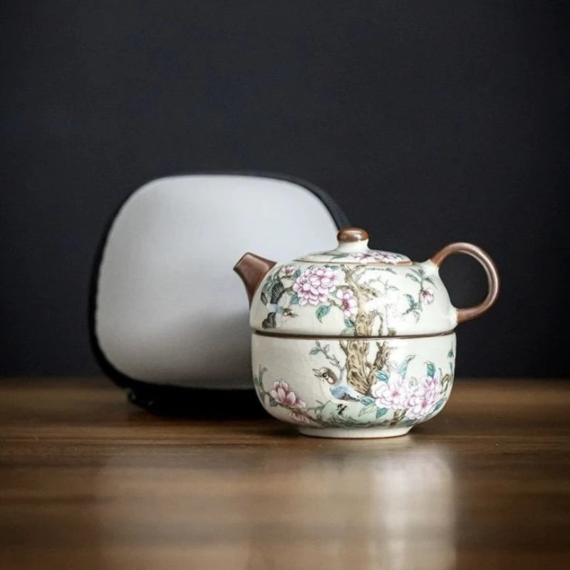 Hand-Painted Ceramic Tea Set with Teapot & Teacup