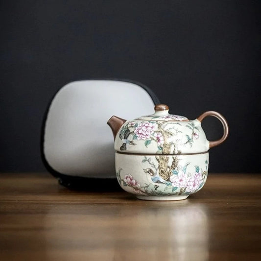 Hand-Painted Ceramic Tea Set with Teapot & Teacup
