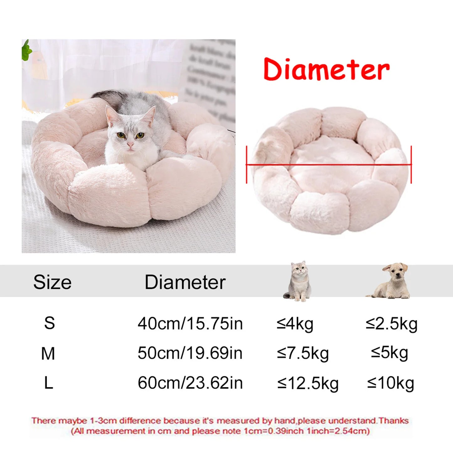 Round Plush Pet Bed for Dogs & Cats
