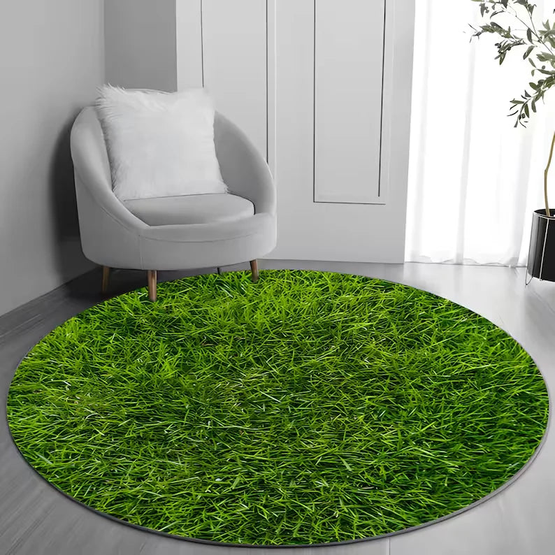 Realistic Grass Pattern Round Rug