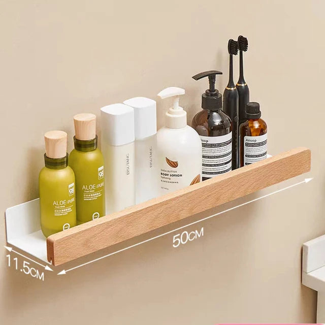 No-Drill Solid Wood Bathroom Shelf