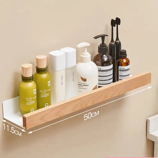 No-Drill Solid Wood Bathroom Shelf