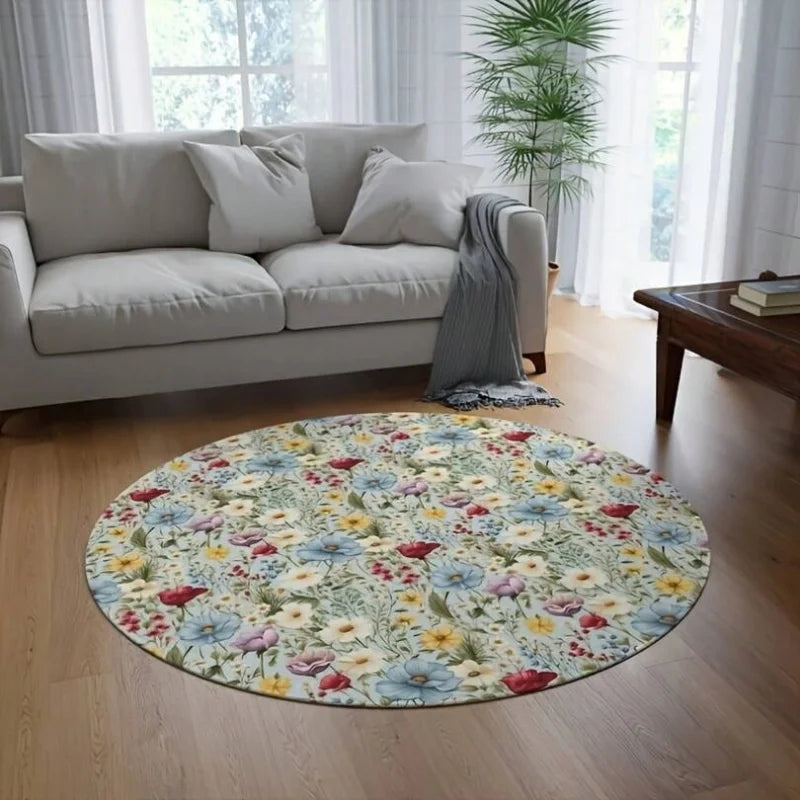 Black & Beige Boho Mandala Round Rug