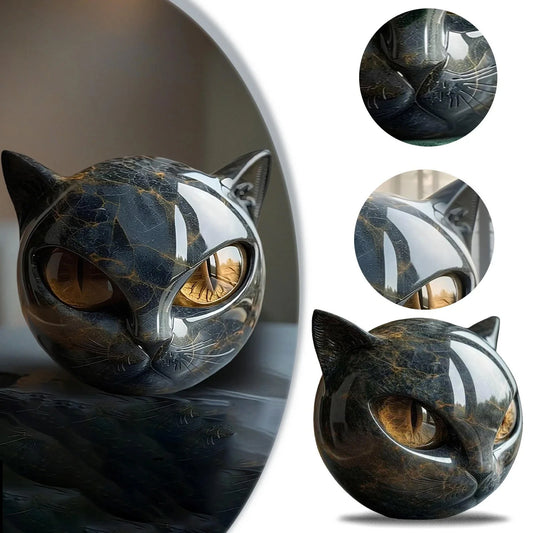 Black Cat Resin Figurine Marble Texture Desk Decor