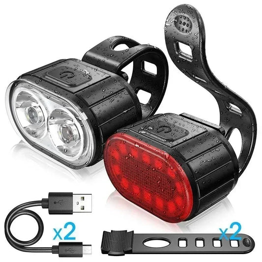 USB Rechargeable Waterproof Bike Light Set