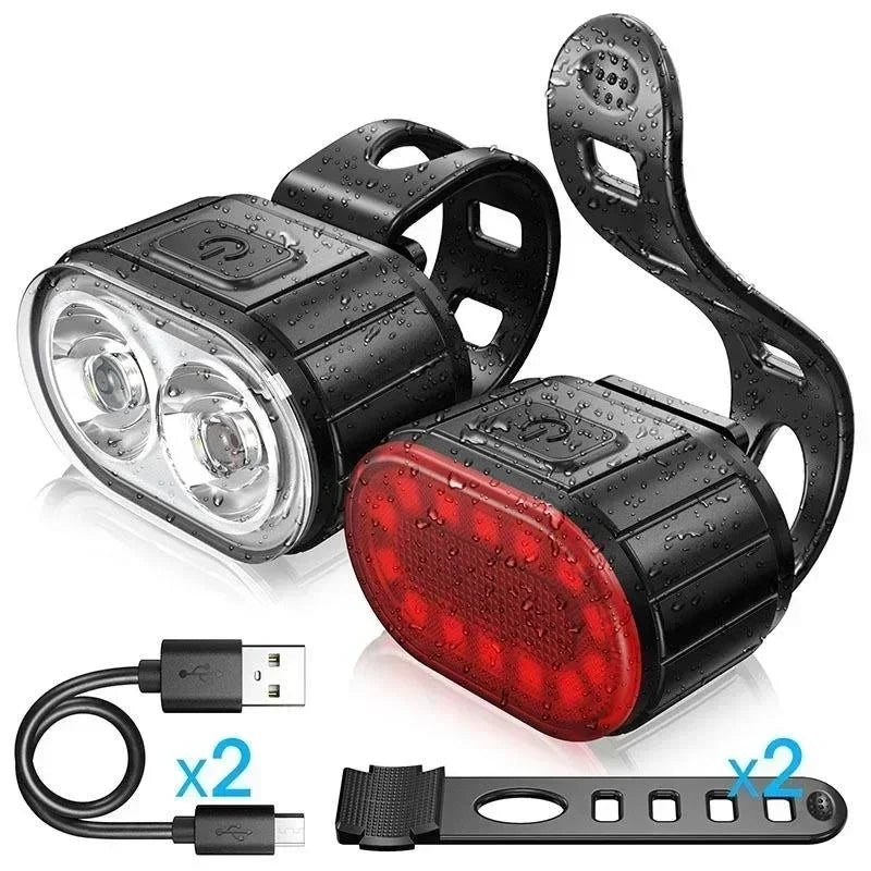 USB Rechargeable Waterproof Bike Light Set