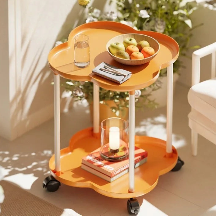 Rolling Bedside Table with Storage Shelf