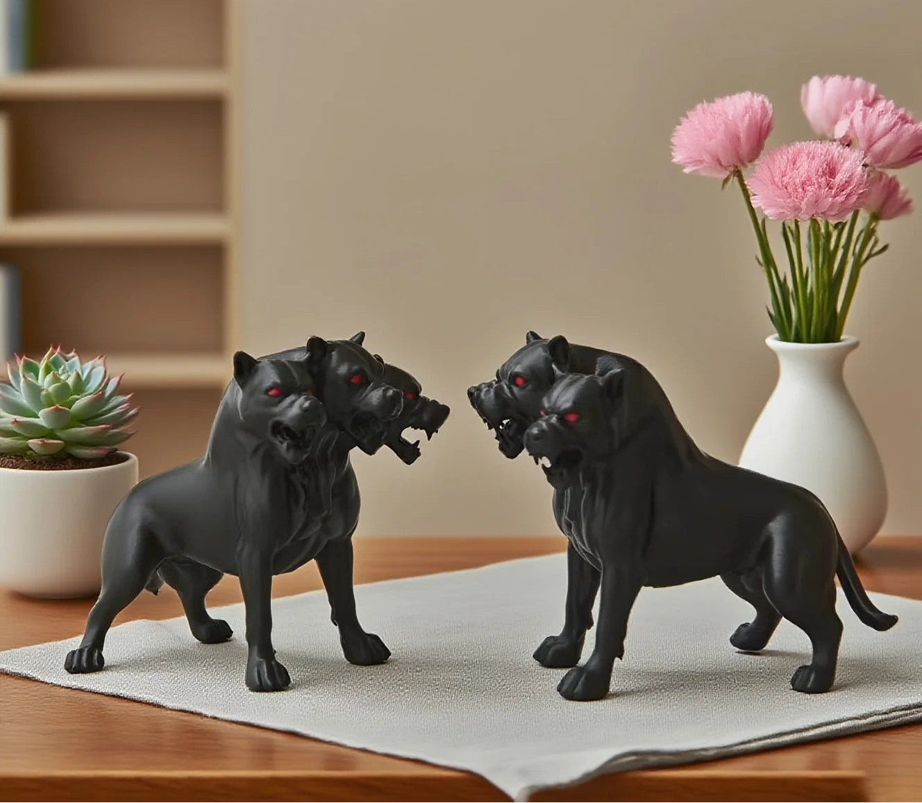 Gothic Three-Headed Dog Statue Halloween Decor