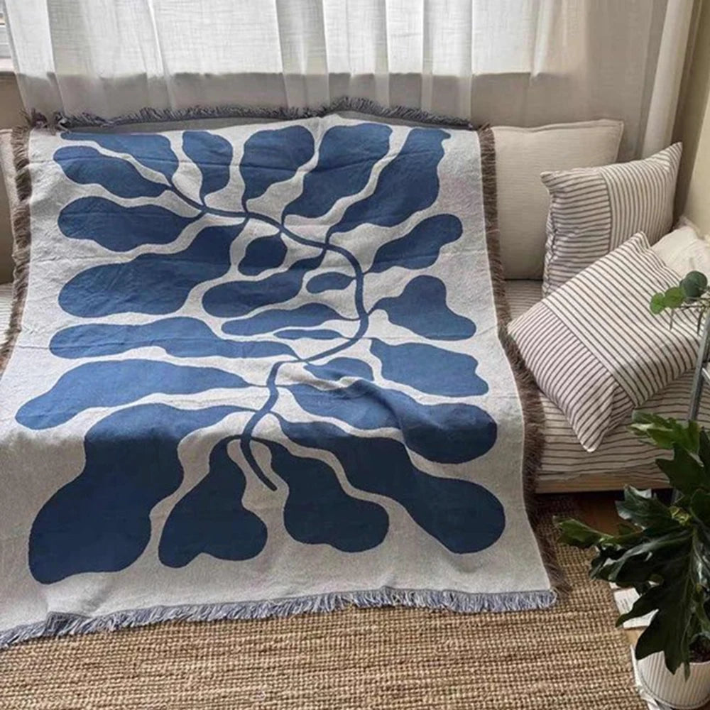 Blue Jacquard Cat Throw Blanket
