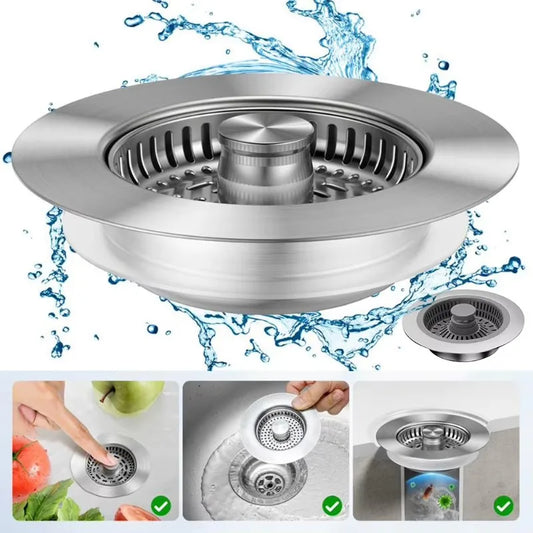3-in-1 Pop-Up Kitchen Sink Drain Strainer & Stopper