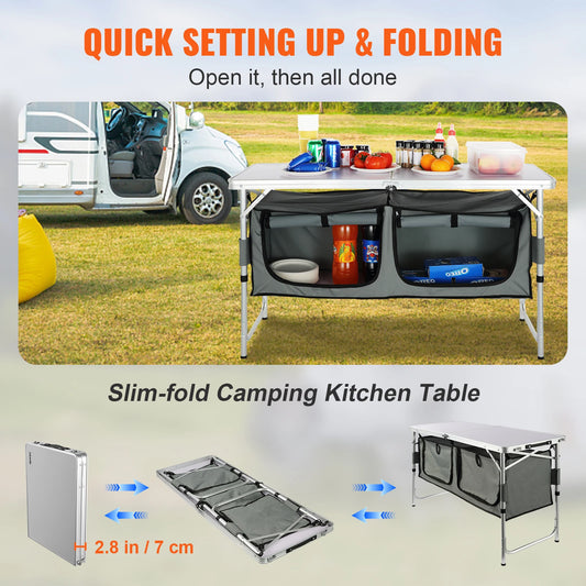 Folding Camping Table with Storage Cupboard