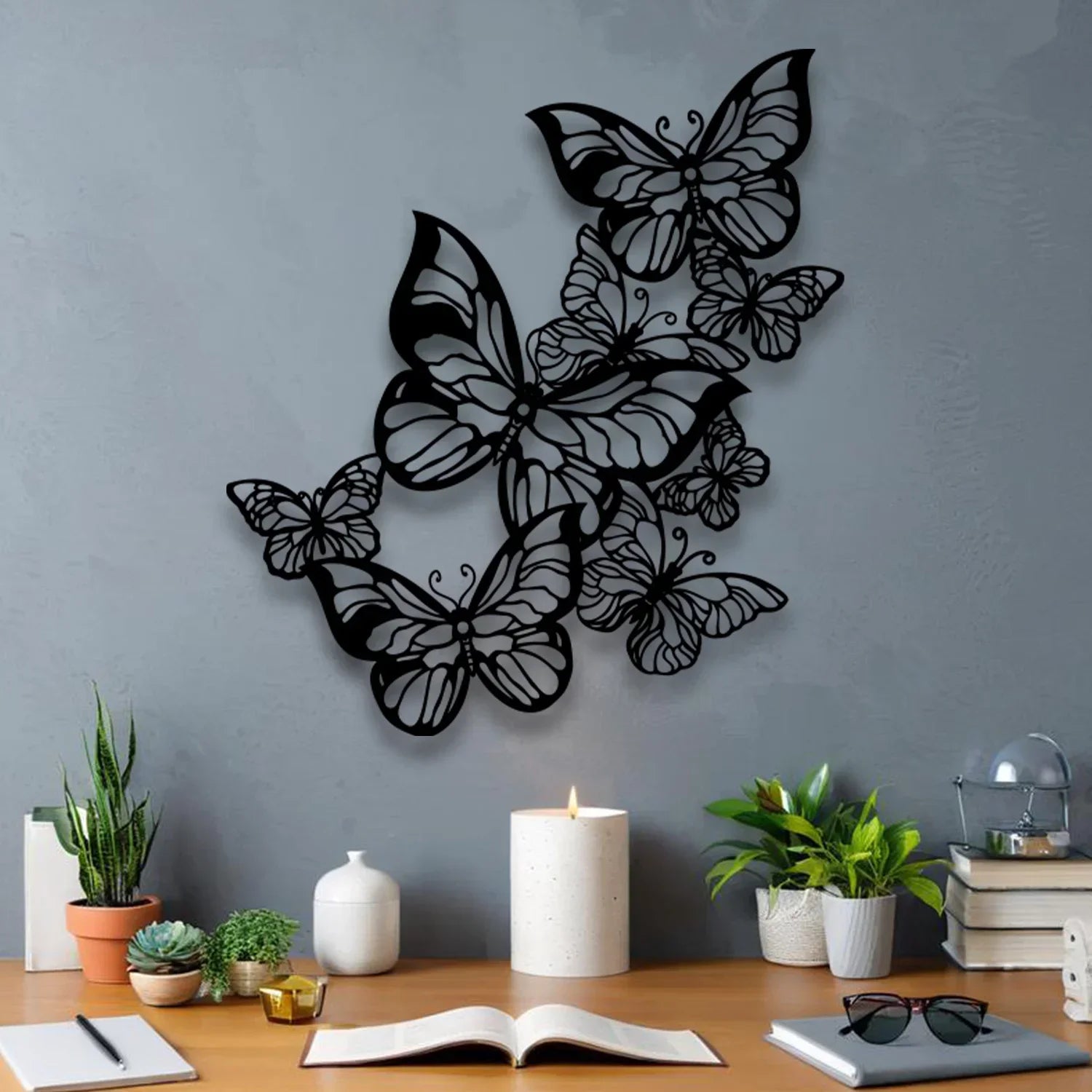 Black & White Butterfly Metal Wall Art Decor