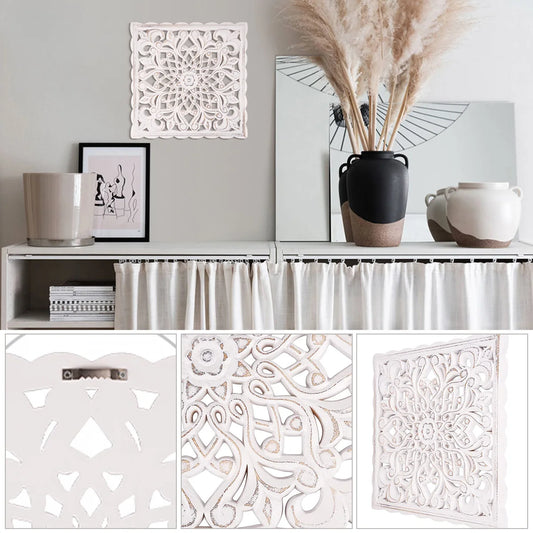 Hollow Carved Wooden Floral Wall Panel Décor