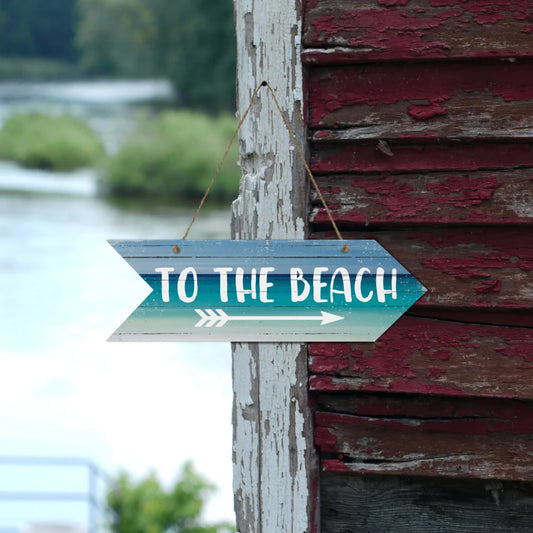 To The Beach Arrow Wooden Wall Sign Decor