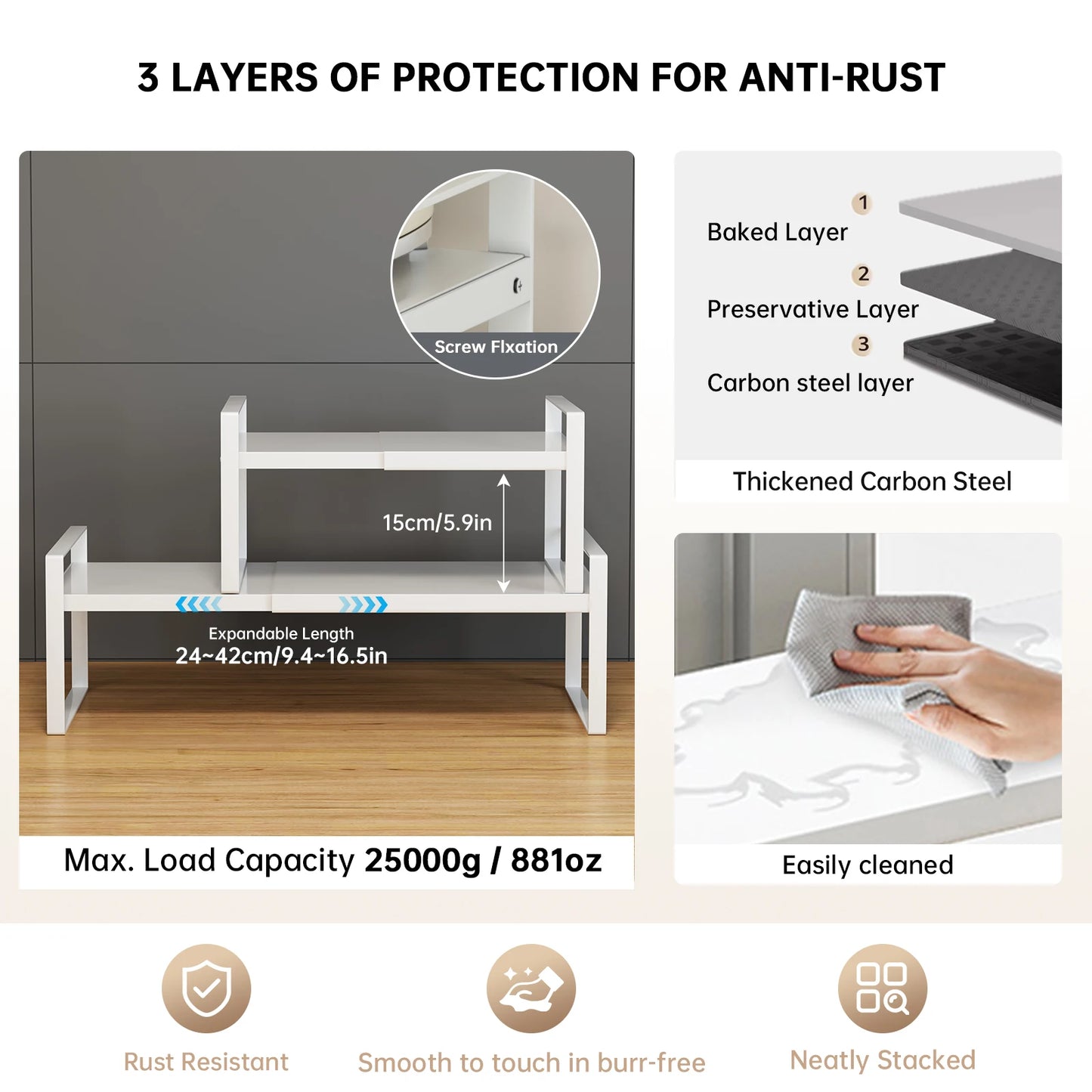 Adjustable Under Sink & Cabinet Storage Rack