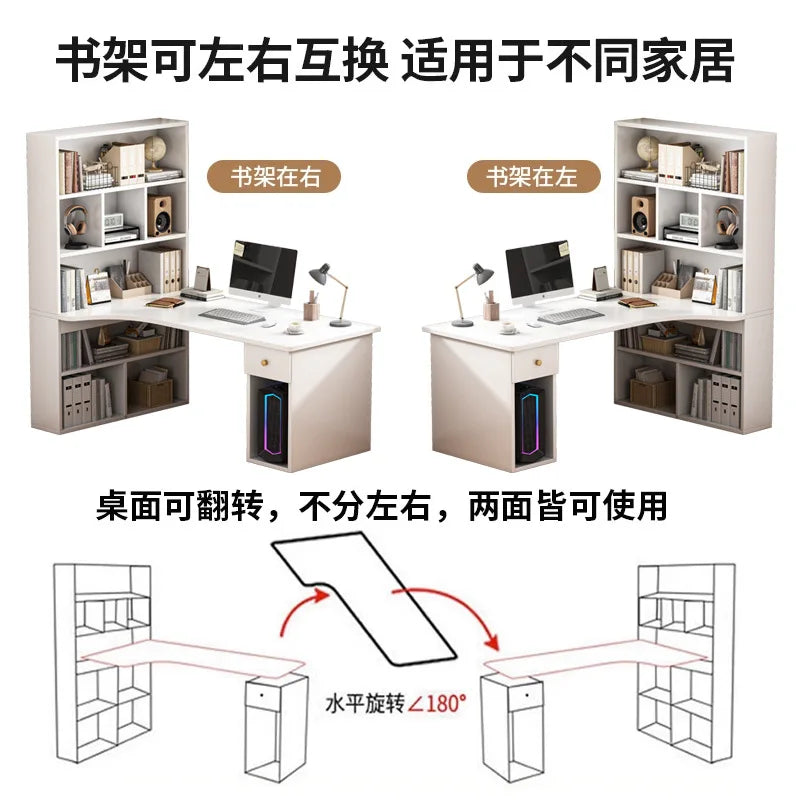 L-Shaped Computer Desk with Bookshelf & Storage