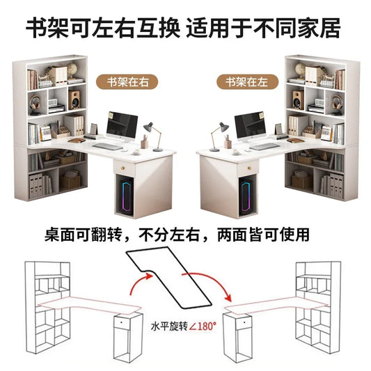 L-Shaped Computer Desk with Bookshelf & Storage