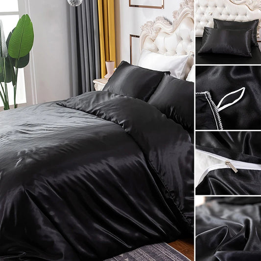 Soft Silky Duvet Cover Set with Zipper & Corner Ties