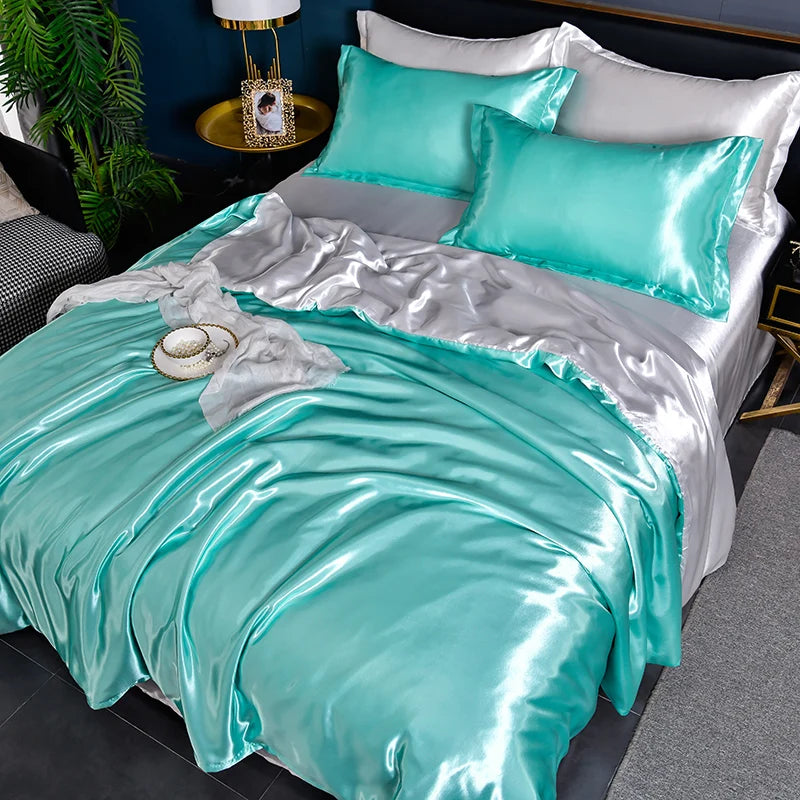 Double-Sided Silky Satin Duvet Cover Set