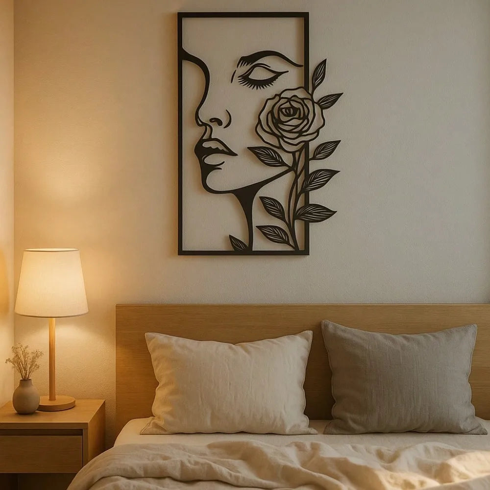 Modern Woman Flower Metal Wall Art Decor